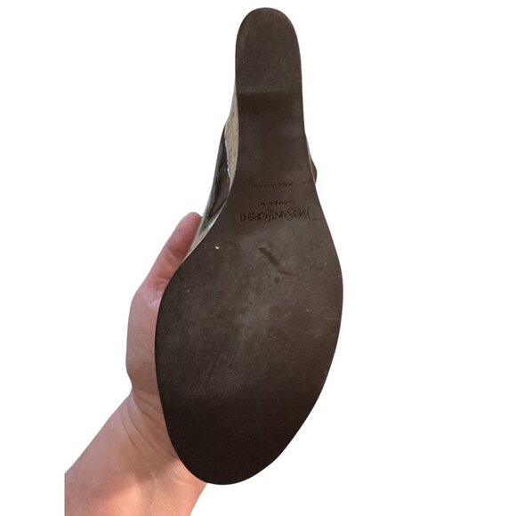 Yves St. Laurent Brown Patent Leather Cork Wedge Heels Size 37 Pre-Owned. - Picture 11 of 14